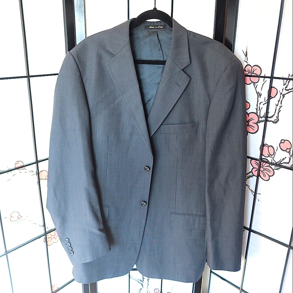 Pronto Uomo Grey Teal Suit Jacket Size 44 Long